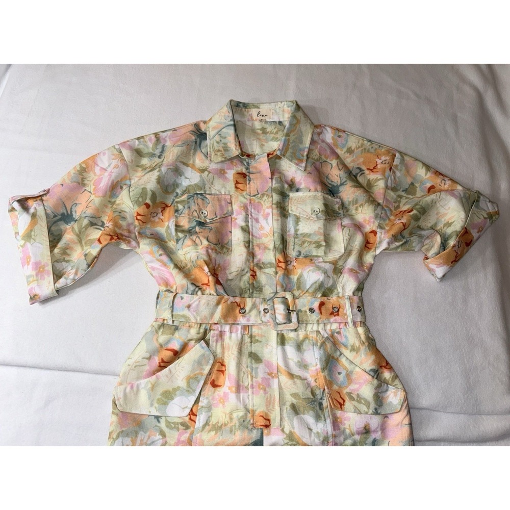 Lena Garden Girl Romper Womens M NEW Floral Belted Button Front Utility Grandma